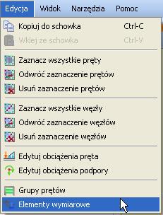 4 Okno zmień nazwę elementu Dodatkowo edycję zdefiniowanych w projekcie elementów wymiarowych można wykonywać w specjalnie przeznaczonym do tego oknie dialogowym, które wywołujemy z menu górnego: