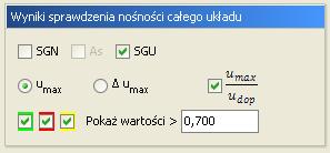 Stąd w programie nie ma możliwości wymiarowania układów z cięgnami, na siły wewnętrzne będące sumą sił z grup obciążeń a jedynie na siły dla jednej wybranej i zaznaczonej grupy.