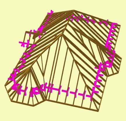 19 Przykłady projektów podrysu dachu z wygenerowanym automatycznie układem konstrukcji z systemu ArCADia w modelu siatkowym i widoku 3D 3.