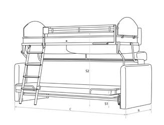 kategoria szkice wymiarowe DUO Sofa oznaczenia wymiary mm B 1020 C 2300 T 2020 T1 480 T2 220 T3 970 S1