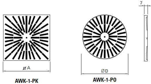 NAWIEWNIK WIROWY "AWK" AWK Nawiewnik tylko maska, AWK-SR Nawiewnik ze skrzynką rozprężną AWK-SRI Nawiewnik ze skrzynką rozprężną izolowaną akustycznie AWK-SRP Nawiewnik ze skrzynką rozprężną i