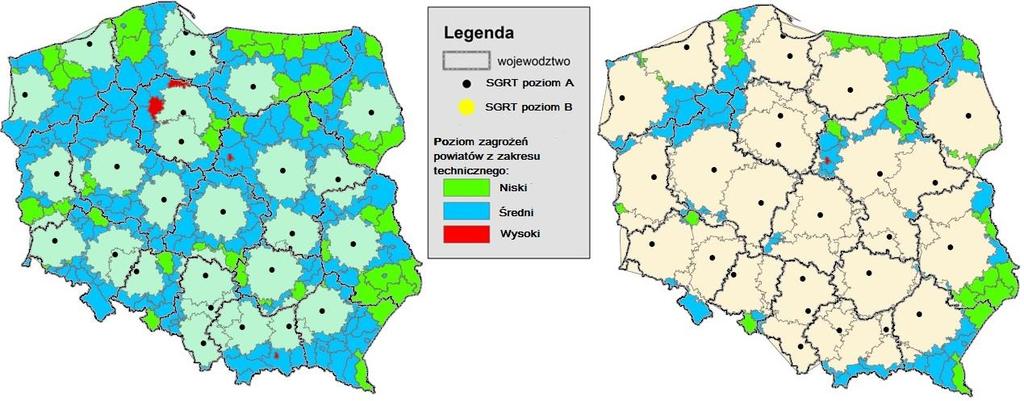 80 % populacji zamieszkanej w województwie, 80 % powierzchni zurbanizowanej województwa, maksymalnie w czasie: 105 min (w tym 45 min czas alarmowania) dla powiatów wysokiego poziomu zagrożenia, 135
