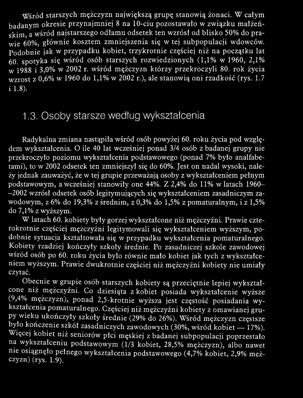 się w tej subpopulacji wdowców. Podobnie jak w przypadku kobiet, trzy k ro tn ie częściej niż na początku lat 60.