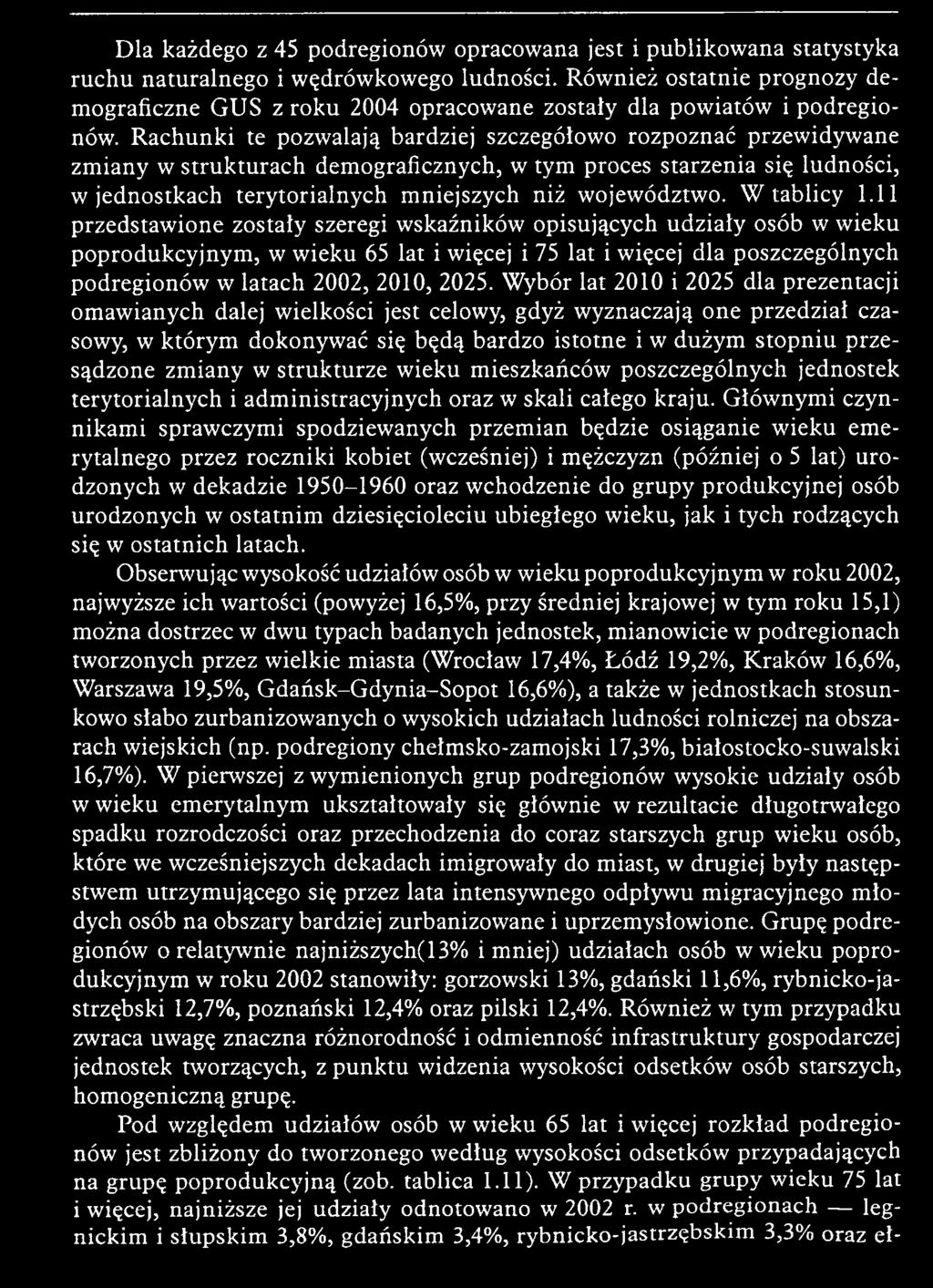R achunki te pozwalają bardziej szczegółowo rozpoznać przewidywane zm iany w stru k tu rach dem ograficznych, w tym proces starzenia się ludności, w jednostkach terytorialnych m niejszych niż