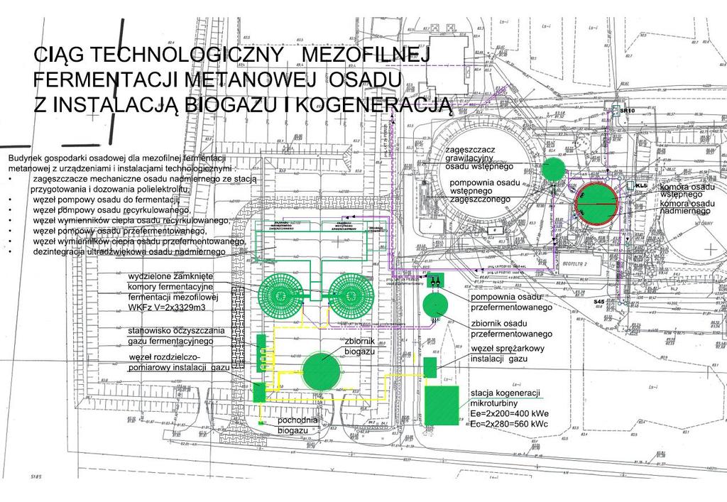 PROJEKT 7: BUDOWA REGIONALNEJ INSTALACJI ZAGOSPODAROWANIA OSADÓW ŚCIEKOWYCH Z CIĄGIEM FERMENTACJI Z ODZYSKIWANIEM BIOGAZU Z PRODUKCJĄ ENERGII ELEKTRYCZNEJ I CIEPLNEJ Opracowano koncepcję budowy