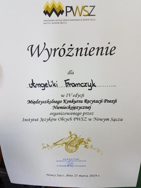 Jana Kochanowskiego I miejsce Kinga Gościńska, kl. IA Liceum Ogólnokształcącego im. Jana Kochanowskiego III miejsce Marcelina Ruchała, kl. IA Liceum Ogólnokształcącego im. Jana Kochanowskiego Wyróżnienie Ewelina Nieć, kl.