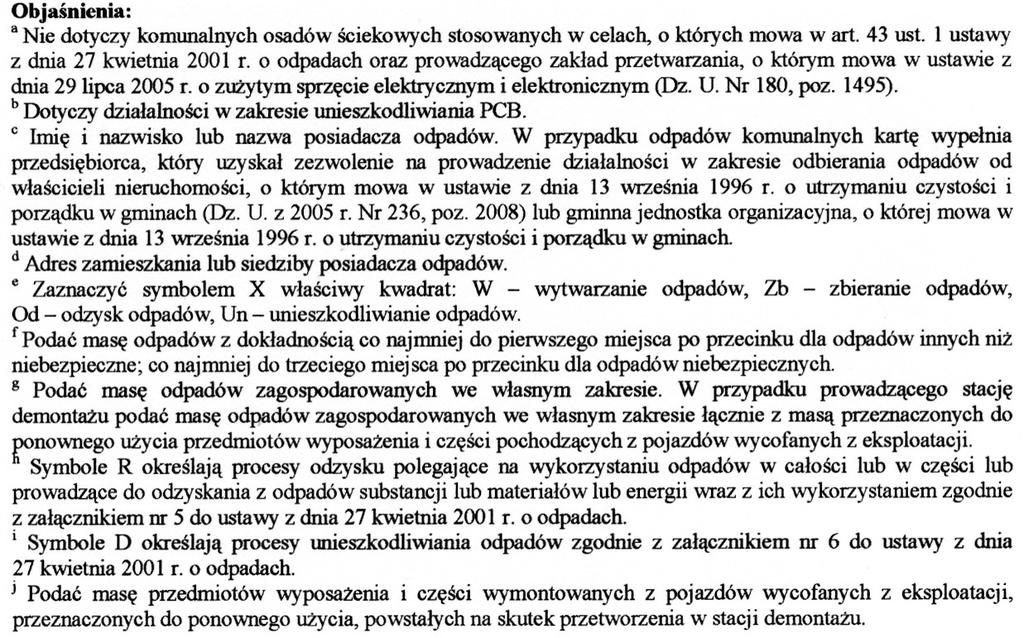 Karty ewidencji odpadów DZIENNIK USTAW Z 2006 R. NR 30 POZ.