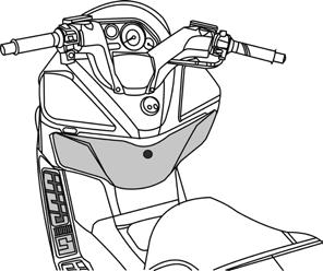 KONTROLA SYSTEMU CHŁODZENIA (Sprawdzenie poziomu płynu chłodzącego ) 1. Postaw skuter na podnóżce centralnej na równej powierzchni. 2. Sprawdź w okienku rewizyjnym poziom płynu chłodzącego.