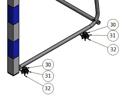 Strona 11 / 12 b) Na halach za pomocą pokręteł (30) wcześniej zainstalowanych talerzyków (31) z wkrętami (32). 10. Demontaż bramki należy wykonać w odwrotnej kolejności. V. Użytkowanie 1.