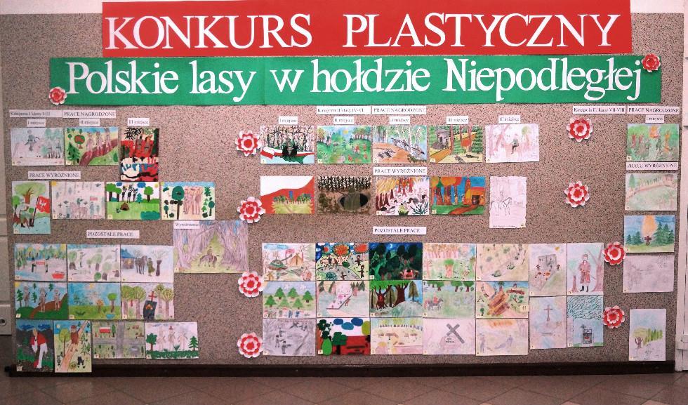 11) Konkurs plastyczny pt.:,,polskie lasy w hołdzie Niepodległej. To zadanie w naszej szkole zostało wykonane w ramach Gminnego Konkursu Plastycznego.