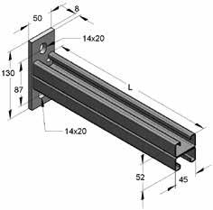 Konsola Profil C 45/52/1,5 mm, wzdłużna Konsola gotowa 45/52/1,5 Typ materiału: S235JR, fy = 235 N/mm 2 Wymiary płyty: 130 x 50 x 8,0 mm Materiał szyny profilowej: S250JR, fy = 235 N/mm 2 Wymiary