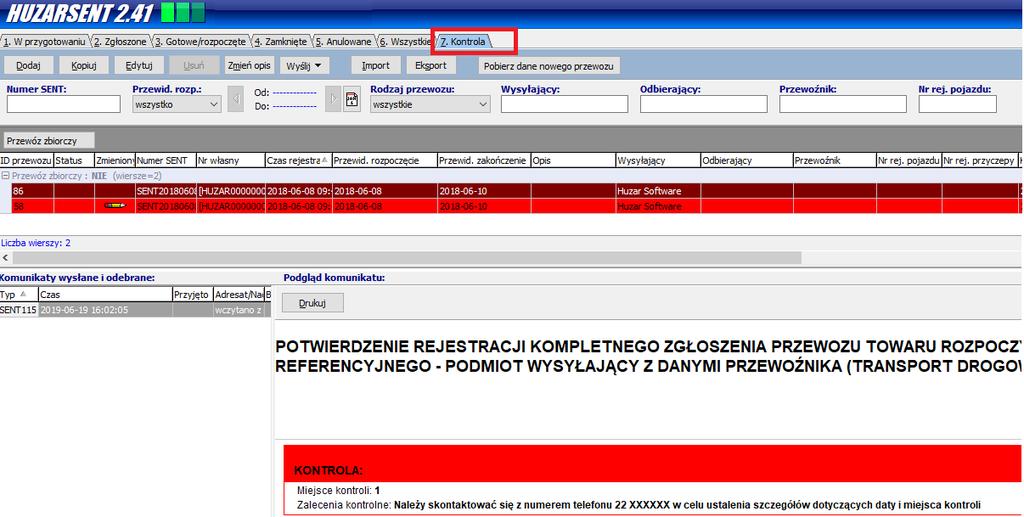 Stan przewozu W każdej chwili (po zarejestrowaniu przewozu) każda ze stron (Nadawca/Przewoźnik/Odbiorca) ma możliwość wysłania zapytania o stan przesyłki poprzez wysłanie komunikatu SENT400.