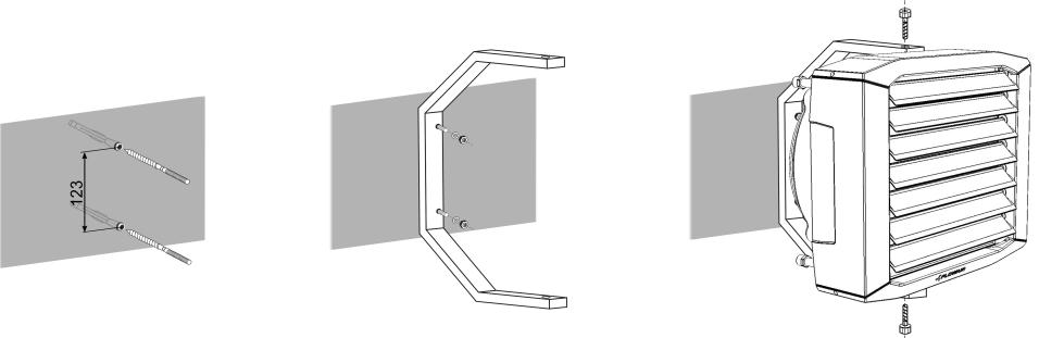 Die Montagekonsole FB wird als Option mit den Montageteilen angeliefert. Die Dübeln gehören nicht zum Lieferumfang. Es sollen richtigen Dübeln zu der Trennwand ausgewählt werden. 5.1.