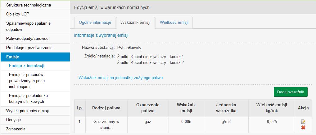 tylko wtedy, gdy nie zostały scharakteryzowane żadne wskaźniki emisji i emisja jest charakteryzowana na jedno źródło lub całą instalację.