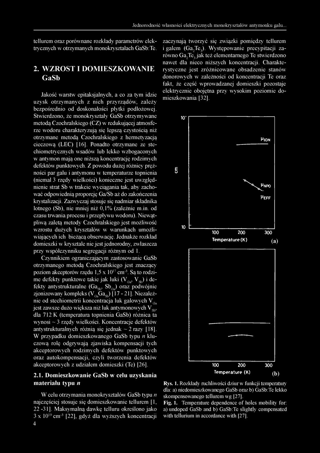 Jednorodność własności elektrycznych monokryształów antymonku galu... tellurem oraz porównane rozkłady parametrów elektrycznych w otrzymanych monokryształach GaSb:Te. 2.