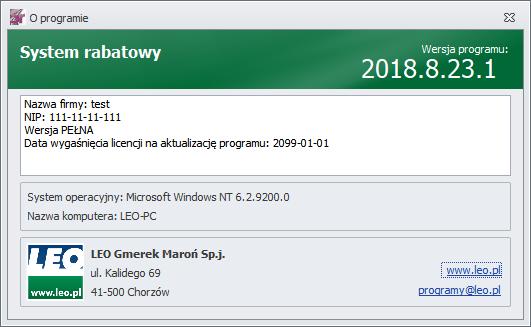 5.6 O programie Wybierając tę opcję zostaną wyświetlone informacje o zainstalowanej wersji