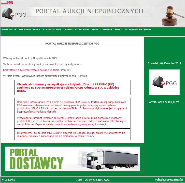 Opis postępowania dla uczestników aukcji Aukcja samodzielna- złom Aby przystąpić do aukcji elektronicznej, należy wejść na stronę portalu aukcyjnego, który znajduje się pod adresem