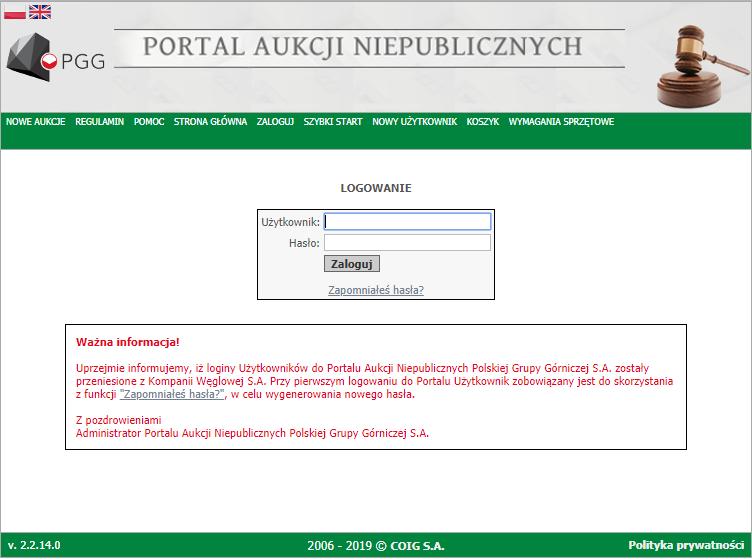 Logowanie do Portalu Aukcji Niepublicznych-