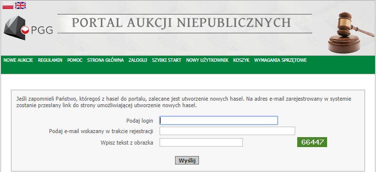 Po wpisaniu wymaganych danych i wyborze przycisku Wyślij, zostanie wysłany mail na podany adres e-mail, w którym znajduje się link do zmiany hasła ważny przez 1 dzień.