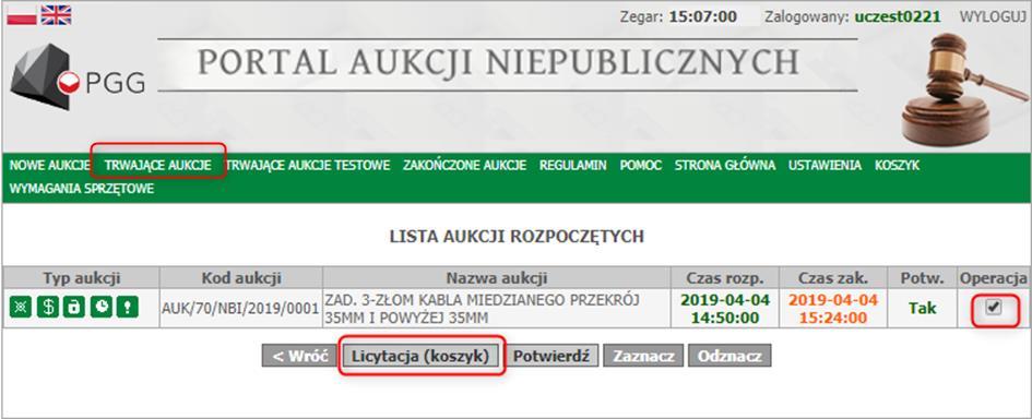 LICYTACJA: Jeżeli nastanie czas rozpoczęcia aukcji - zgodnie z zegarem, który widnieje w prawym górnym rogu - następuje automatyczne przeniesienie aukcji do zakładki