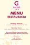 MENU RESTAURACJA. Godziny otwarcia: poniedziałek sobota , niedziela