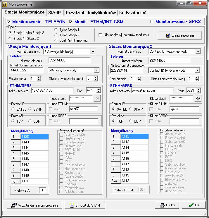 98 Programowanie SATEL priorytetowy tor transmisji do drugiej stacji: GPRS SIM1 albo GPRS SIM 2 [ustawienia modułu ETHM-1 Plus, do którego podłączony jest moduł INT-GSM], format IP dla obu stacji: