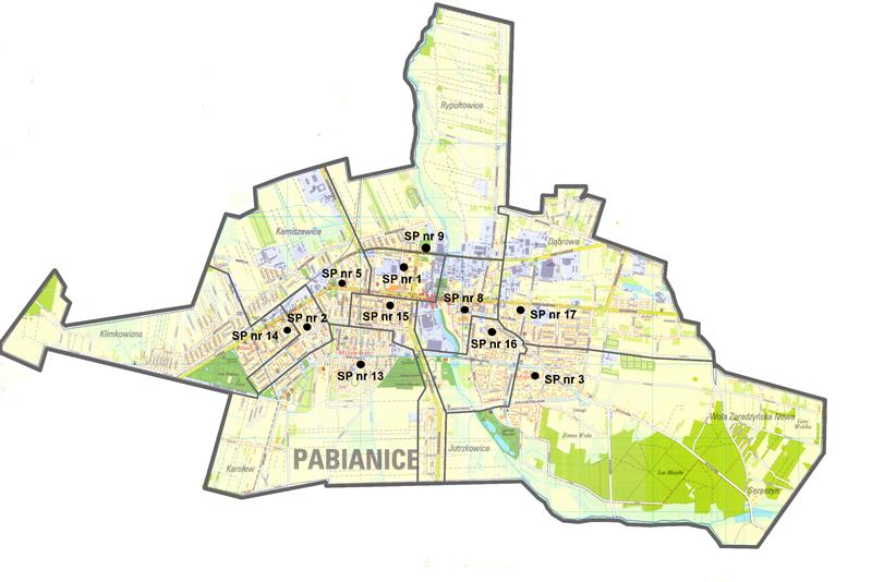Załącznik Nr 2 do Uchwały Nr V/62/19 Rady Miejskiej z dnia 20 marca 2019 r Granice obwodów publicznych szkół podstawowych prowadzonych przez Miasto Pabianice od dnia 1 września 2019 r 1 Granice