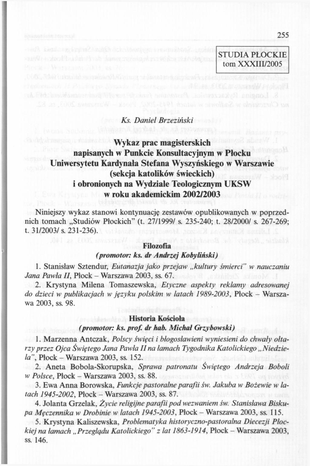 255 STUDIA PŁOCKIE tom XXXIII/2005 Ks.