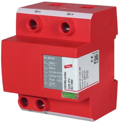 Do stosowania w systemach PV zgodnie z normą PN-HD 603647-712. Certyfikaty dodatkowe KEMA, UL. Maksymalne napięcie PV 600 V DC. Całkowity prąd udarowy (10/350) 12,5 ka. Napięciowy poziom ochrony 3 kv.