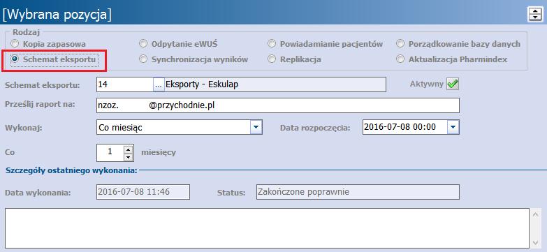 3.1.2 Schemat eksportu Funkcjonalność Harm onogram u zadań umożliwia automatyczne uruchamianie eksportu, poprzez wskazanie odpowiedniego schematu oraz poprzez określenie częstotliwości wykonywania