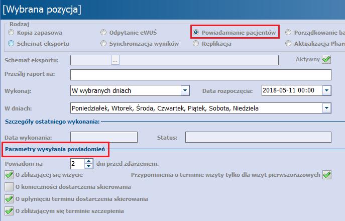 3.1.5 Powiadamianie pacjentów Funkcjonalność Harm onogram u zadań umożliwia utworzenie zadania automatycznego powiadamiania pacjentów o zbliżającej się wizycie lub o konieczności doniesienia