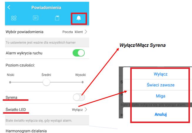 3) Aby włączyć ciągłe świecenie/miganie LED po wykryciu ruchu należy