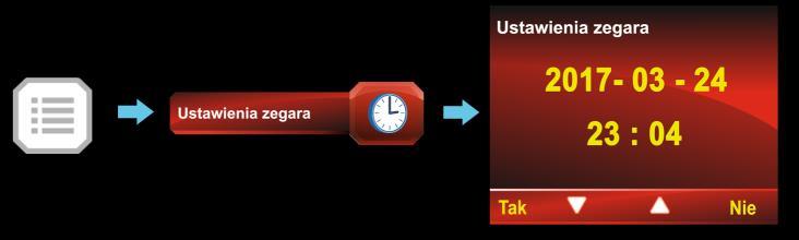 Ustawienia zegara Menu odpowiedzialne jest za ustawienie