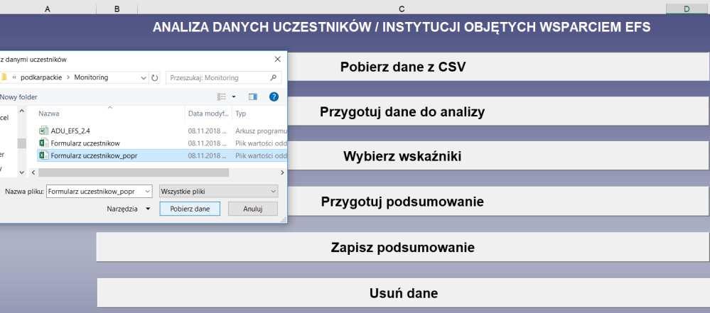 Praca z wykorzystaniem aplikacji ADU_EFS przygotowanej