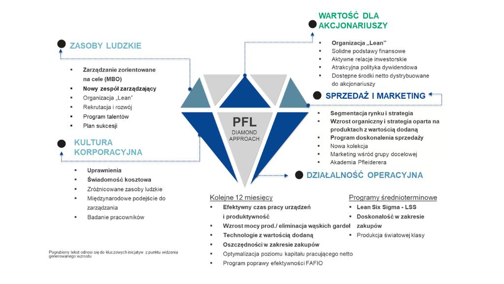 1.3. STRATEGIA GRUPY KAPITAŁOWEJ PFLEIDERER We wrześniu 2017 r. zarząd Pfleiderer Group S.A. przedstawił nadrzędną Diamentową Strategię zakładająca osiągnięcie wyznaczonych długoterminowych celów.