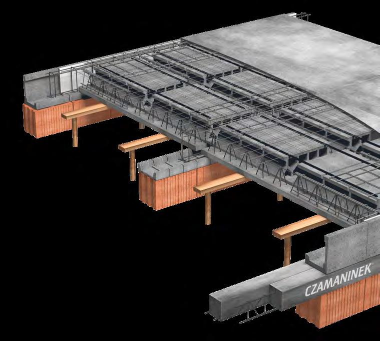 CZAMANINEK PARTNER System stropowy CZAMANINEK 60/70 EU Pustaki stropowe CZAMANINEK K-9 70 EU i CZAMANINEK K-9 60 EU Kształtki wieńcowe KLB L Belki stropowe systemu CZAMANINEK Siatka zbrojeniowa i