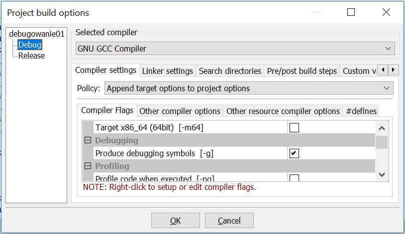 Konfiguracja Symbole debuggowania Project >> Build