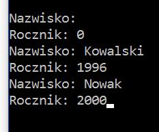 Autobus jelcz( 52, 2010, 5000 ), ikarus( jelcz ), jakisinny; ikarus.ustawrokprod( 2015 ); ikarus.silnik->ustawpojemnosc( 7000 ); ikarus.lbpasaz = 48; cout << endl << jelcz.