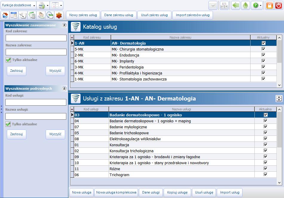 usług umożliwia dodawanie usług, które będą świadczone w jednostce w ramach działań komercyjnych.