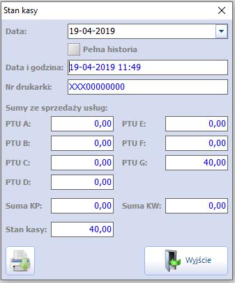 Konfiguracja Modułu Komercyjnego Od wersji 6.1.0 istnieje możliwość wydruku wyświetlonego stanu kasy. Służy do tego przycisk.