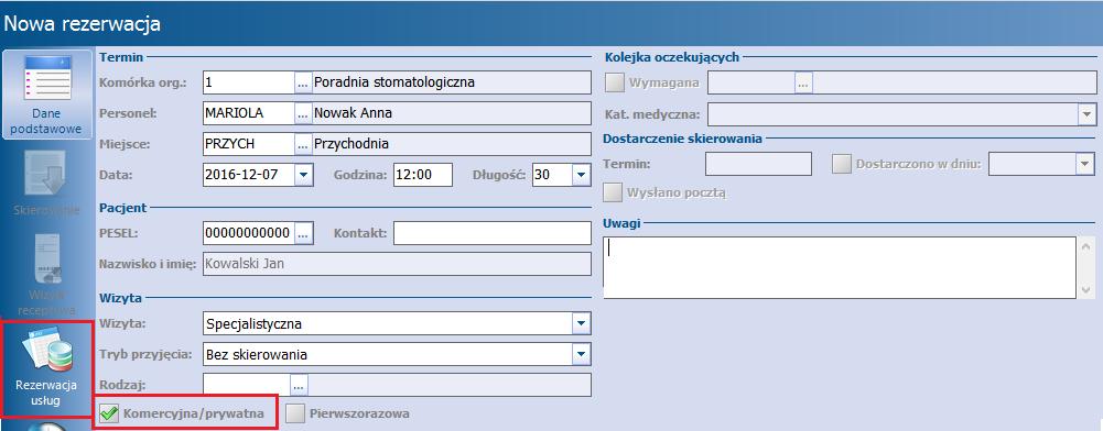Ewidencja i rozliczanie usług komercyjnych 4.5 Ewidencja usług komercyjnych w Terminarzu Użytkowanie Modułu Komercyjnego daje dodatkowe możliwości wykorzystania Terminarza.
