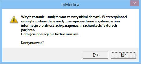 Dane dotyczące działalności komercyjnej Usuń wizytę - powoduje usunięcie wizyty komercyjnej.
