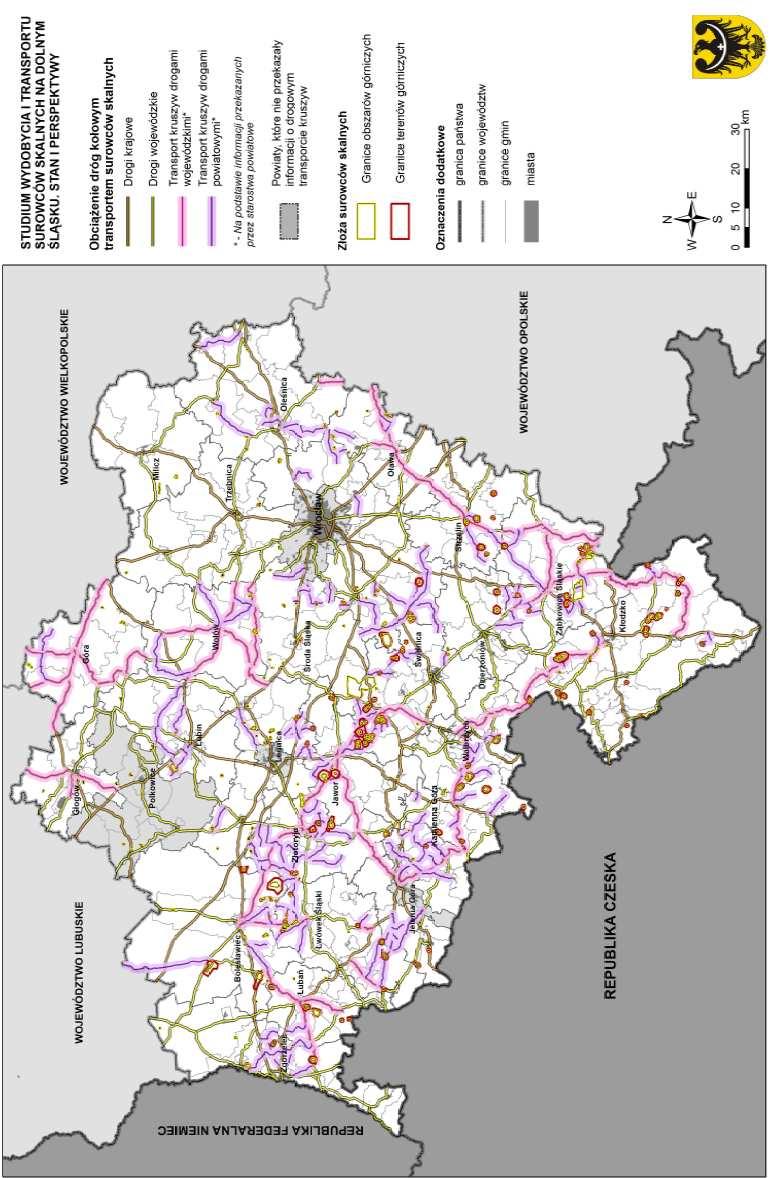 LOGISTYCZNE UWARUNKOWANIA WYWOZU SUROWCÓW... 219 Rys. 2. Sieć dróg kołowych, po których transportowane są surowce skalne i kruszywa budowlane.