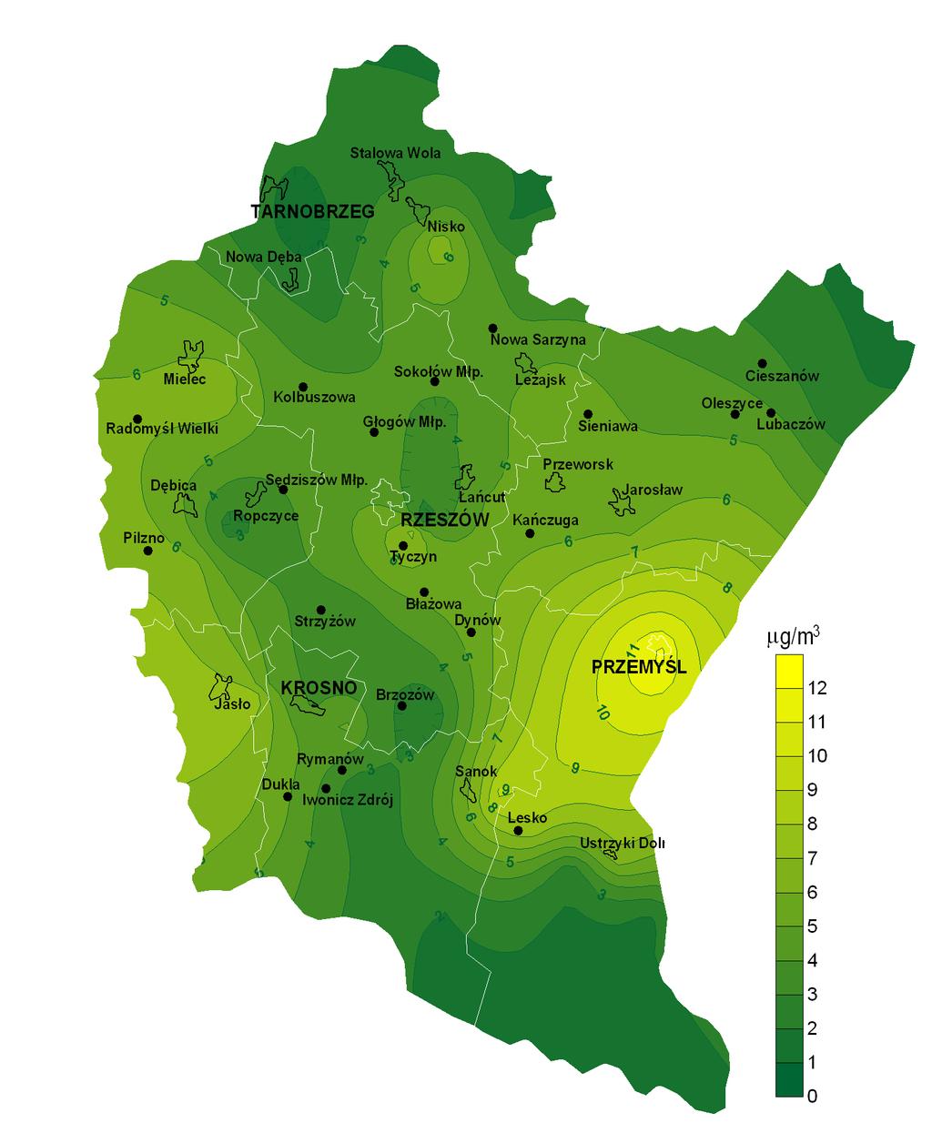 W ocenie rocznej za 2008 rok, strefa tarnobrzesko-leżajska (w strefie tej znajduje się powiat niżański) uzyskała klasę A dla dwutlenku siarki, tlenków azotu, benzenu, metali i tlenku węgla, co