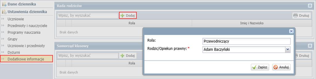 W oknie Edycja ustawień podaj liczbę dyżurnych, sposób ich wyboru (po kolei lub pierwszy i ostatni), tydzień, od którego