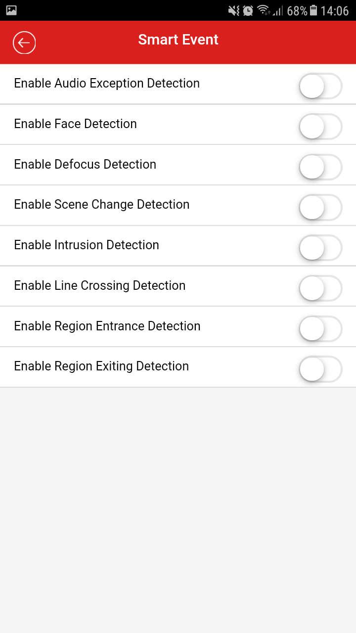 Smart Event ustawienia zdarzeń inteligentnych Enable Audio Exception Detection wykrywanie wyjątku audio Enable Face Detection - wykrywanie twarzy Enable Defocus Detection wykrywanie utraty ostrości