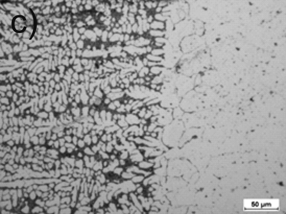 Zdjęcia makrostruktury złączy wraz z obrazami mikrostruktury przedstawiającymi obszary materiałów rodzimych, SWC, linii przejścia pomiędzy lutospoiną a materiałami łączonymi oraz materiału lutospoiny