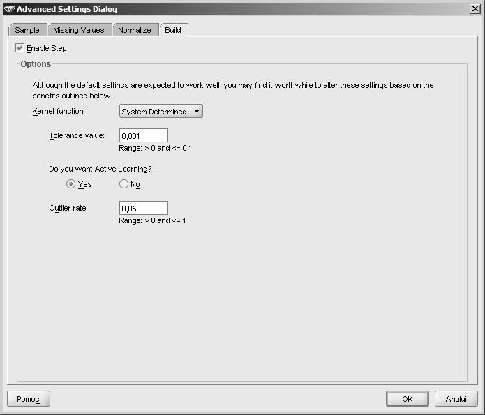 18. Kliknij przycisk Advanced Settings. Upewnij się, że na zakładce Sample opcja próbkowania jest wyłączona (pole wyboru Enable Step jest odznaczone).