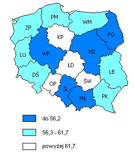(legitymującego się największym spadkiem), dotyczyć będzie sześciu województw środkowo-wschodniej Polski (w przedziale od 2% do 8%).