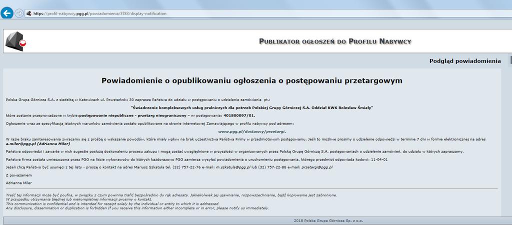 17 Powiadamianie wykonawcy o uruchomieniu